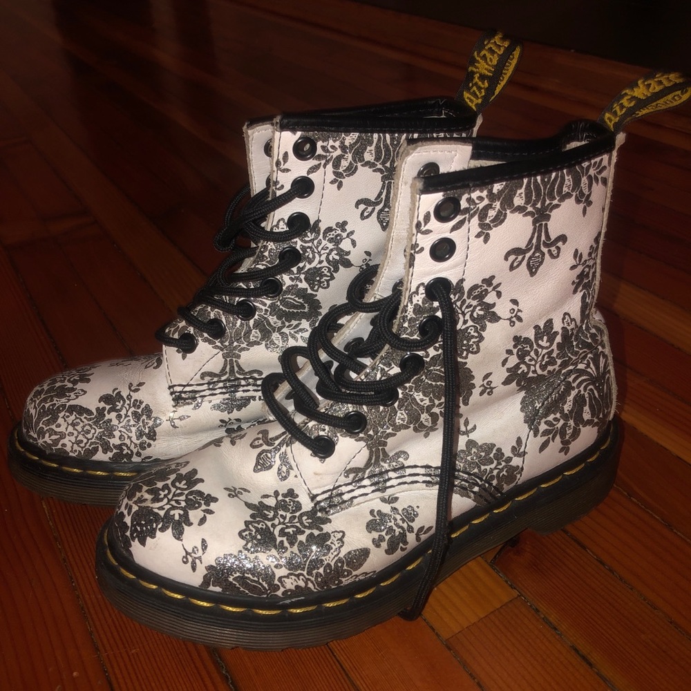 White dr. Marten with silver floral design